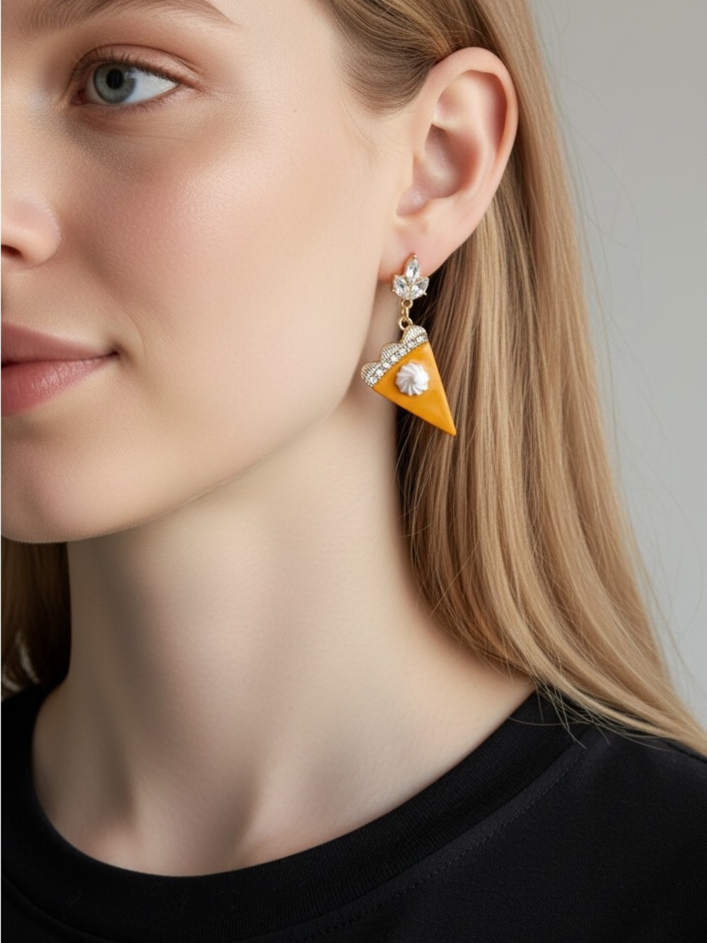 10/10 Gold-Tone Yellow Triangle Drop Earrings with Pearl Accent